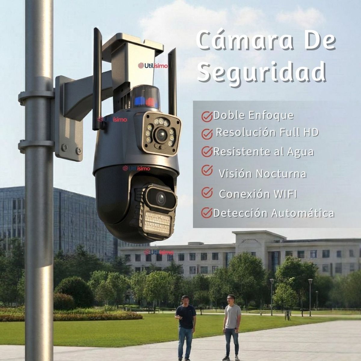 LINE - Cámara De Seguridad Exterior Wifi Doble Lente Full HD Con Alarma Seguimiento HCL