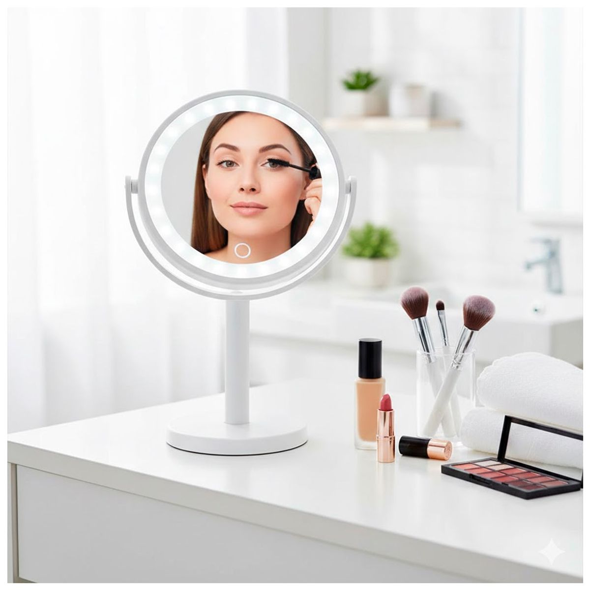 IRM - Espejo Maquillaje Con Luz Led 360 Base De Mesa Color Blanco