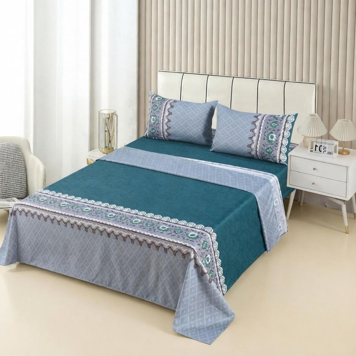 GENERICO - Juego De Sabanas Super King 100% Algodón + 2 Fundas 50x70cm - Multicolor - Super King