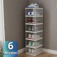 LINE - Zapatera Plegable 6 Niveles Cajas Organizadoras Apilable Color Blanco