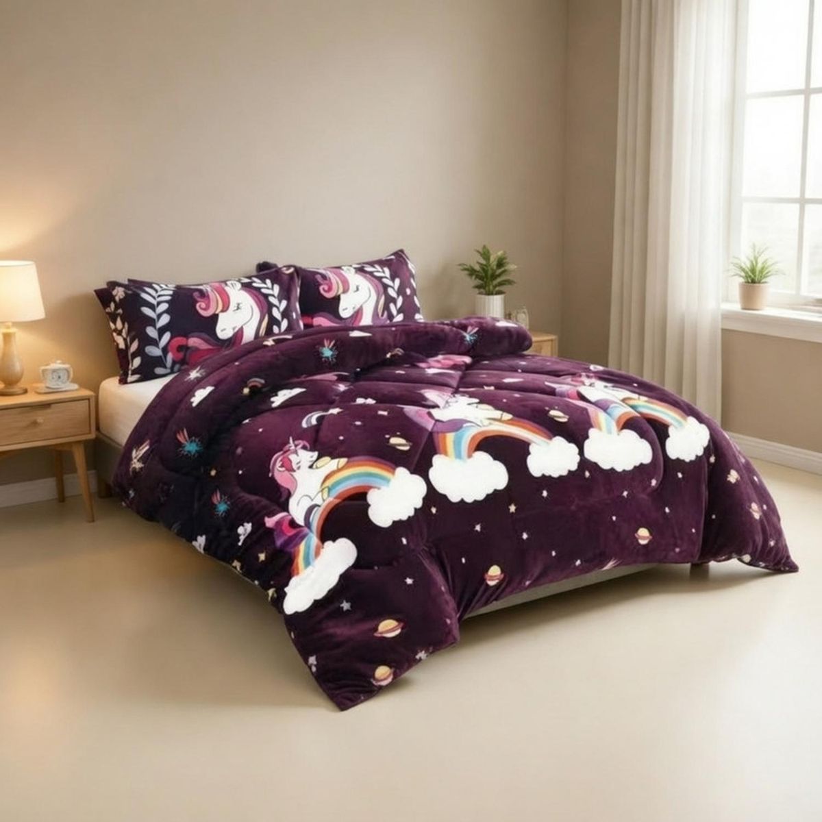 GENERICO - Plumon Plush Liso Con Chiporro 1.5 Plazas + 1 Funda Almohada - Multicolor - 1,5 Plazas