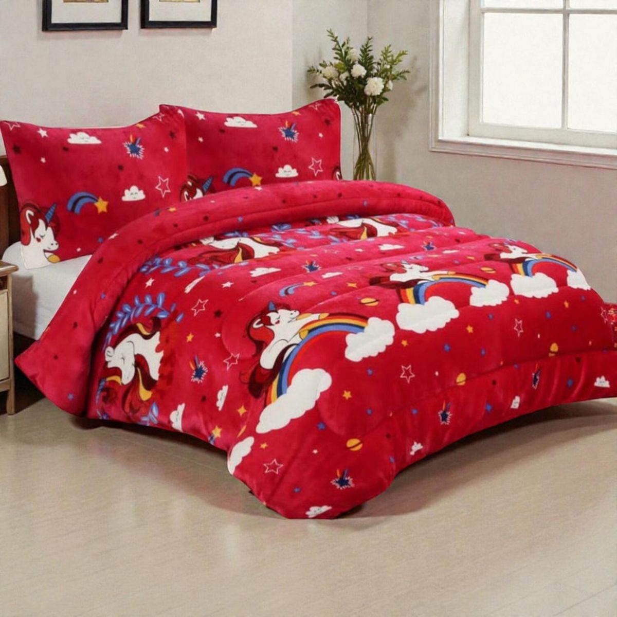 GENERICO - Plumon Plush Liso Con Chiporro 1.5 Plazas + 1 Funda Almohada - Multicolor - 1,5 Plazas