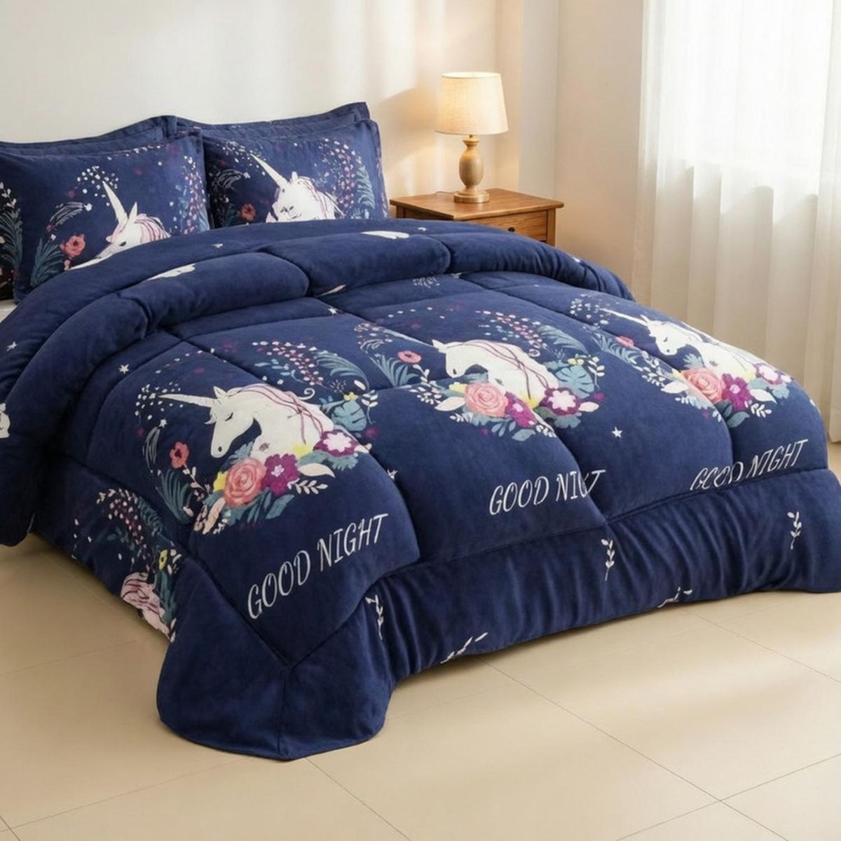 GENERICO - Plumon Plush Liso Con Chiporro 1.5 Plazas + 1 Funda Almohada - Multicolor - 1,5 Plazas