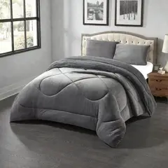 GENERICO - Cobertor Plush Liso 1.5 Plazas Con Chiporro 1 Funda Almohada - Gris - 1,5 Plazas