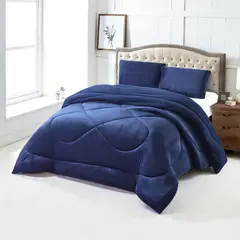 GENERICO - Cobertor Plush Liso 1.5 Plazas Con Chiporro 1 Funda Almohada - Azul - 1,5 Plazas