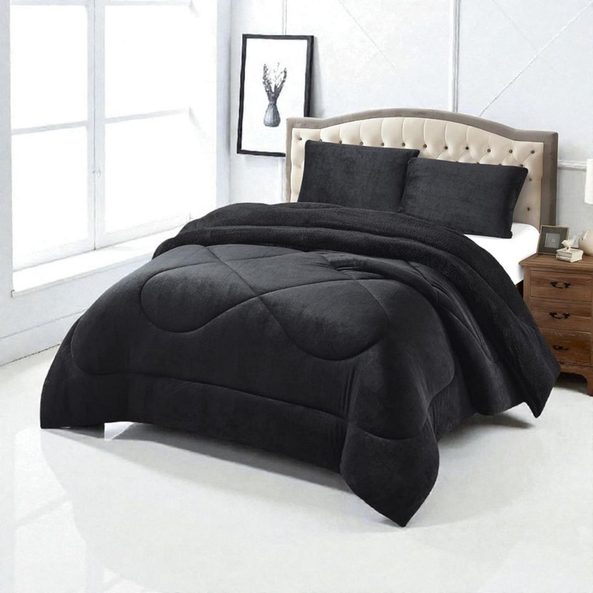 GENERICO - Cobertor Plush Liso 1.5 Plazas Con Chiporro 1 Funda Almohada - Negro - 1,5 Plazas