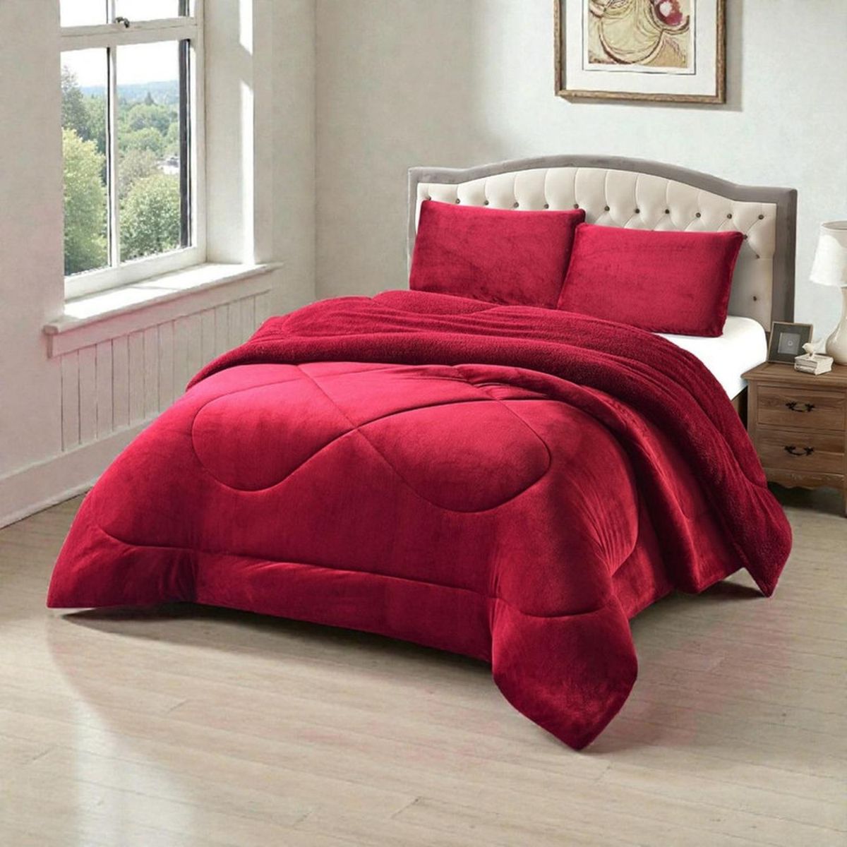 GENERICO - Cobertor De 2 Plazas Plush Liso Con Chiporro + 2 Fundas Almohada - Multicolor - 2 Plazas