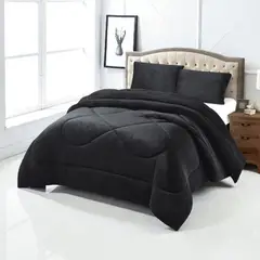 GENERICO - Cobertor King De Plush Liso Con Chiporro + 2 Fundas Almohada - Negro - King