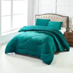 GENERICO - Cobertor King De Plush Liso Con Chiporro + 2 Fundas Almohada - Verde - King