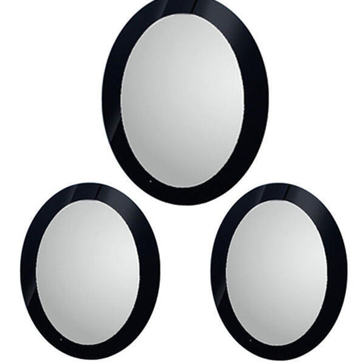 VGO - Espejo decorativo negro para colgar en Set de 3 ovalados