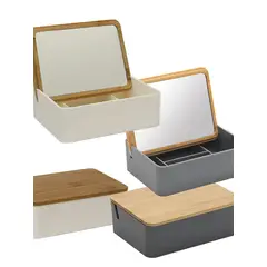 VGO - Espejo de mesa plastico con alhajero Crema