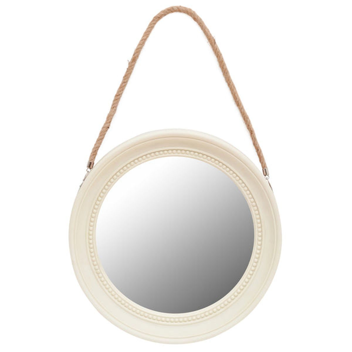 VGO - Espejo decorativo para colgar redondo 33 cm con soga crema