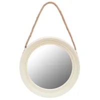 Espejo decorativo para colgar redondo 33 cm con soga crema