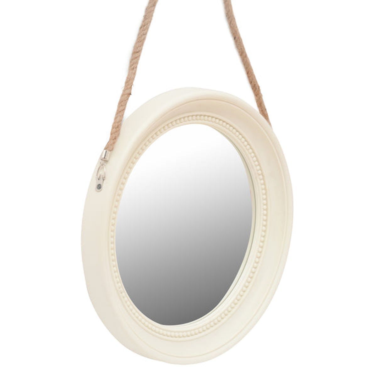 VGO - Espejo decorativo para colgar redondo 33 cm con soga crema