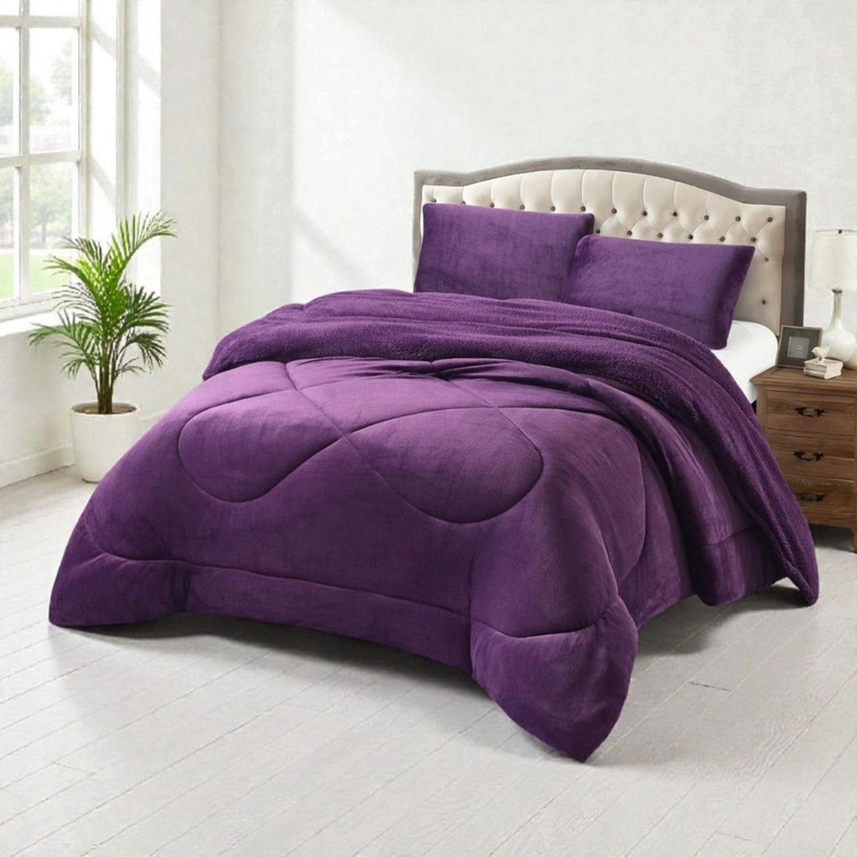 GENERICO - Plumon Plush Liso Con Chiporro 2 Plazas + 2 Fundas Almohada - Multicolor - 2 Plazas