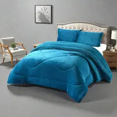 GENERICO - Plumon Plush Liso Con Chiporro 2 Plazas + 2 Fundas Almohada - Multicolor - 2 Plazas