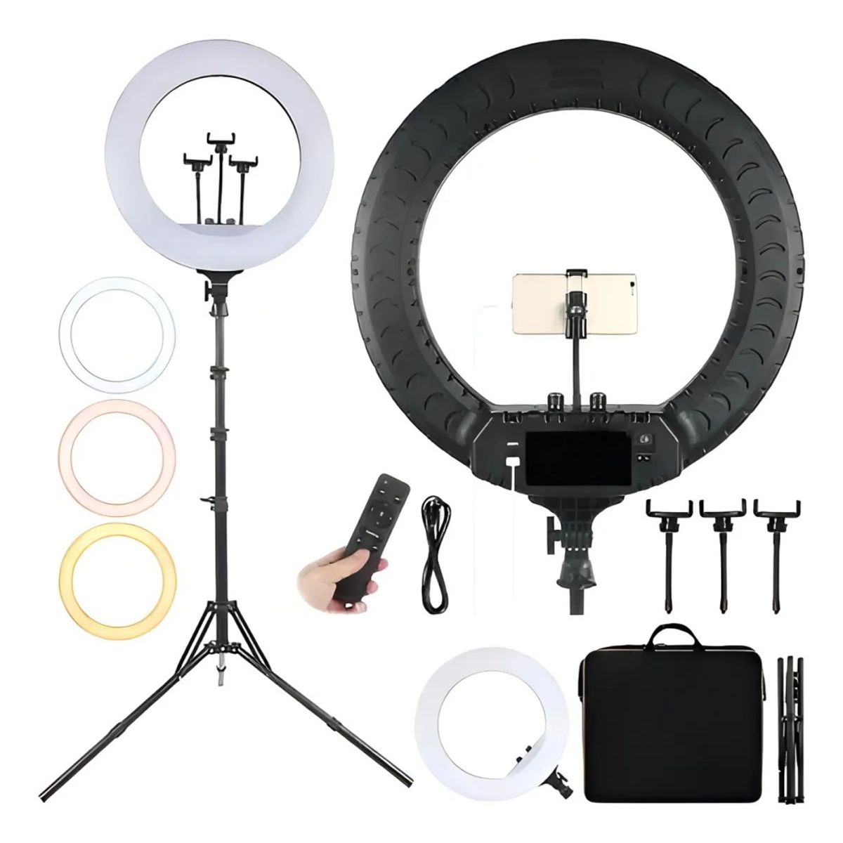 GENERICO - Aro de Luz LED 45 cm 1000W Blanco Frío con Trípode 2 m y Soporte para Teléfono BELUG