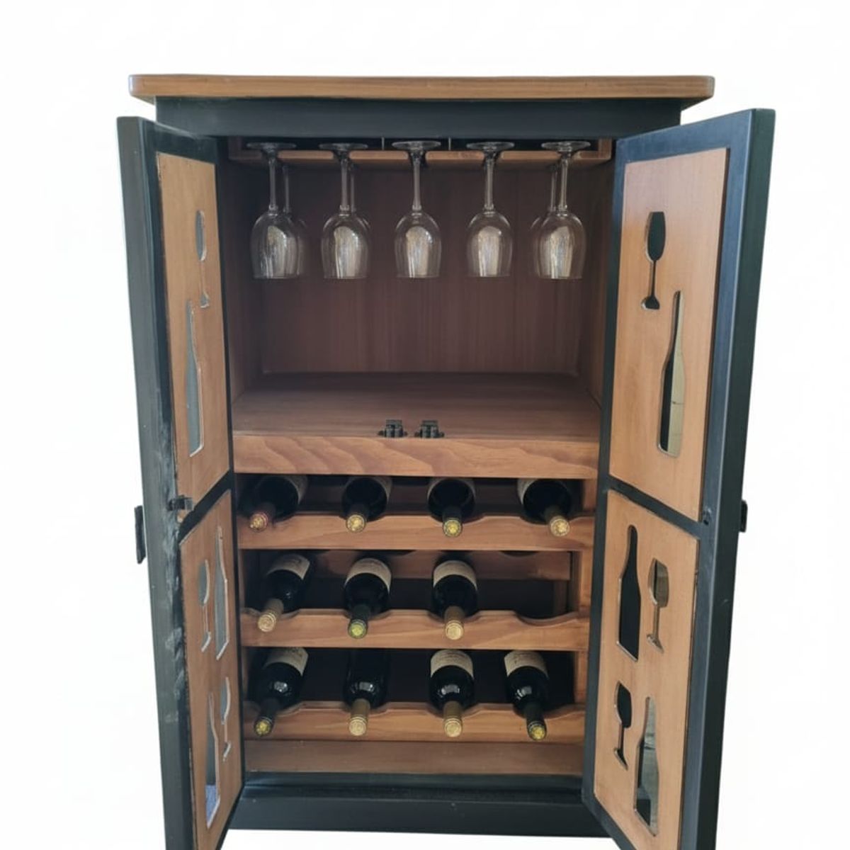 MARFELD MUEBLES - licorera negro cafe 2 puertas  caladas