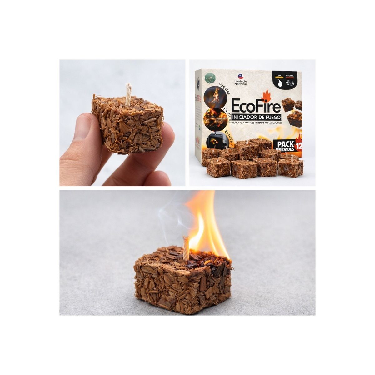 GENERICO - Iniciador de Fuego EcoFire Natural para Parrilla y Estufa Pack 12 Unidades