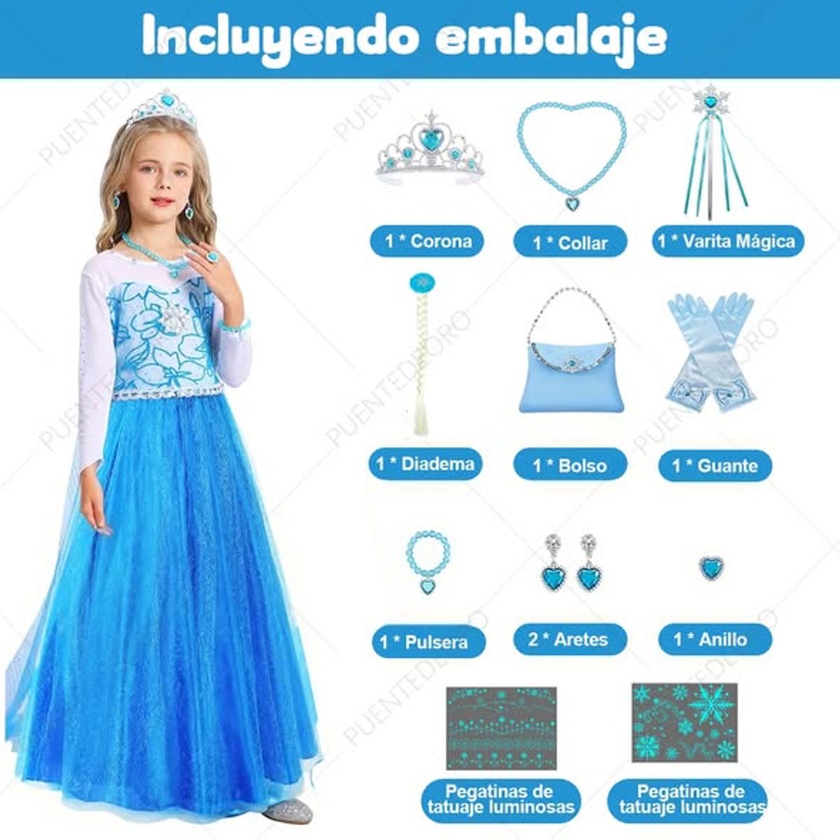 GENERICO - Set disfraz y accesorios para niña talla 140 ( 7 a 8 años )