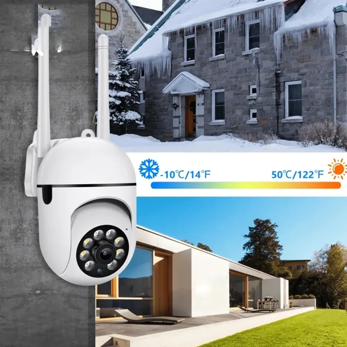 NO LOGO - Cámara De Seguridad Exterior Wifi 2 Antenas Ip66 Camara Blanco
