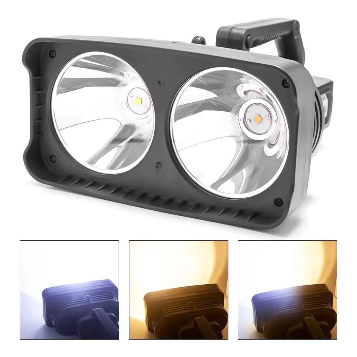 GENERICO - Foco Linterna Led Gigante Alcance 1000 Metros Usb Doble Foco Blanco Amarillo Negro BELUG