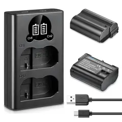 AZULAMAR - En-el15c 2x Batería Y Cargador P Nikon D7500 Z8 Z7 Z6 Z5 D850 D810 D810a D780 D750 D610 D7200 D7100