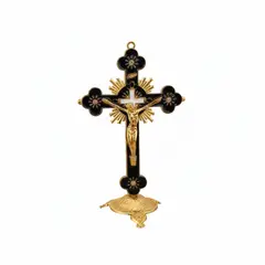 GENERICO - Cruz Crucifijo Jesus Dorado Negro Catolico de Mesa 12 CMS Estatua