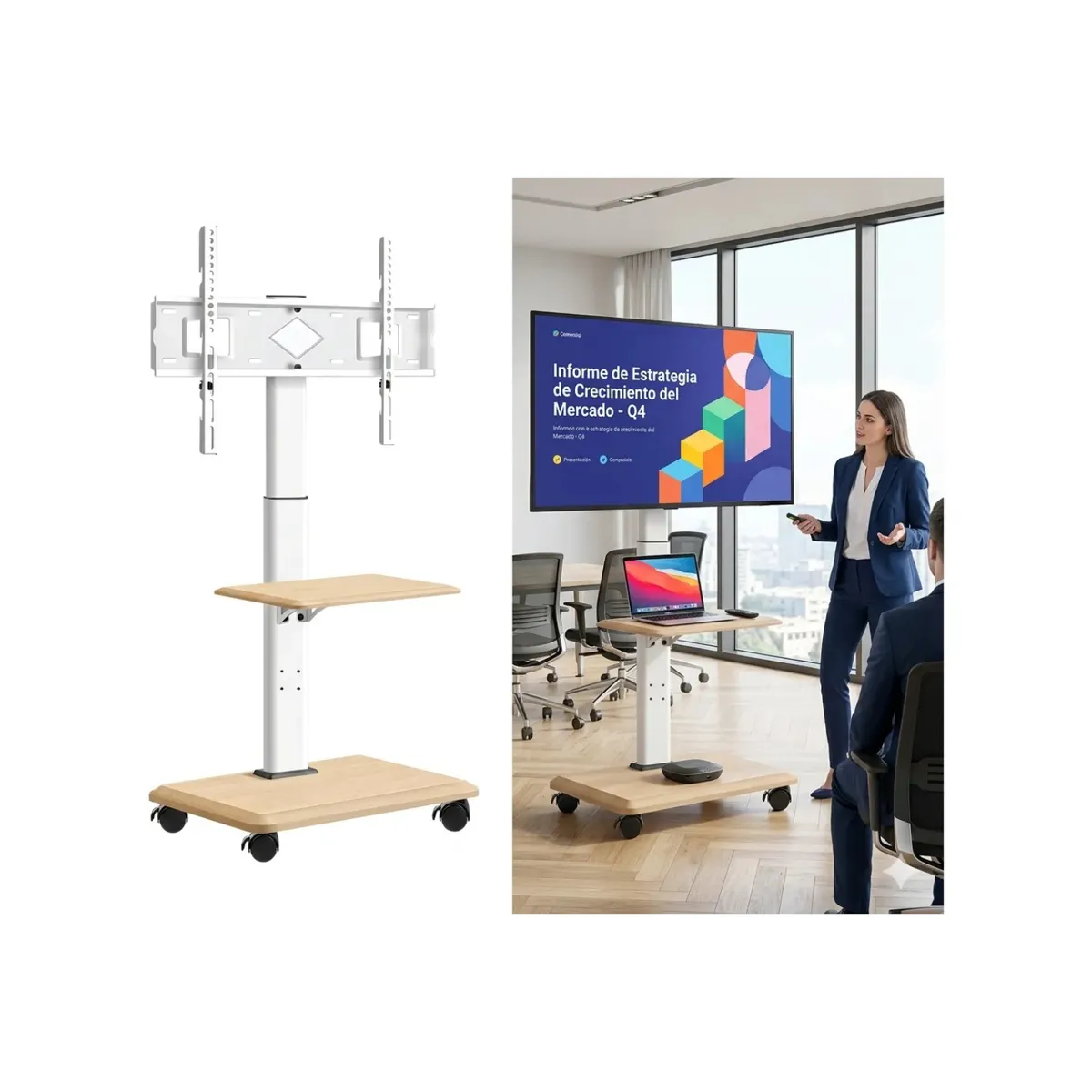 GENERICO - Soporte Tv Rack Movil Con Ruedas 32 A 70 Base Pedestal Stand Color Blanco Beige