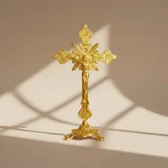 GENERICO - Cruz Crucifijo Jesus Dorado Catolico de Mesa 18 CMS Estatua Altar
