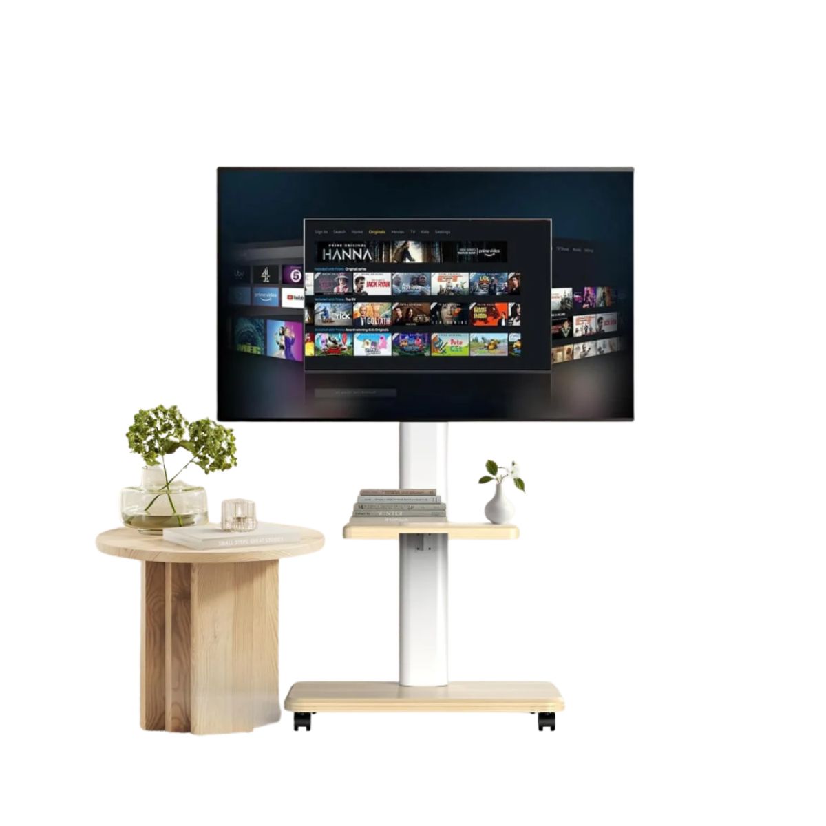 GENERICO - Soporte Tv Rack Movil Con Ruedas 32 A 70 Base Pedestal Stand Color Blanco Beige
