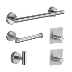 GENERICO - Set de 5 Accesorios de Baño Acero Inoxidable 304 Negro y Plata Cepillado