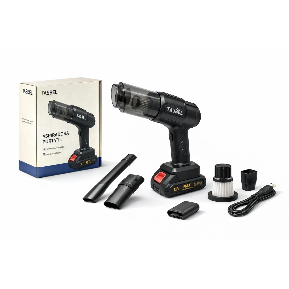 GENERICO - Aspiradora Portatil Inalambrica 12V Recargable Para Auto oficina Compacta Con Accesorios