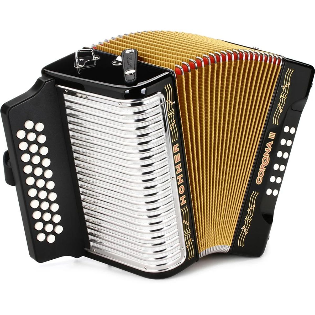 HOHNER - Acordeón Diatónico Hohner Corona II FBbEb - A56411 - Negro Lacado