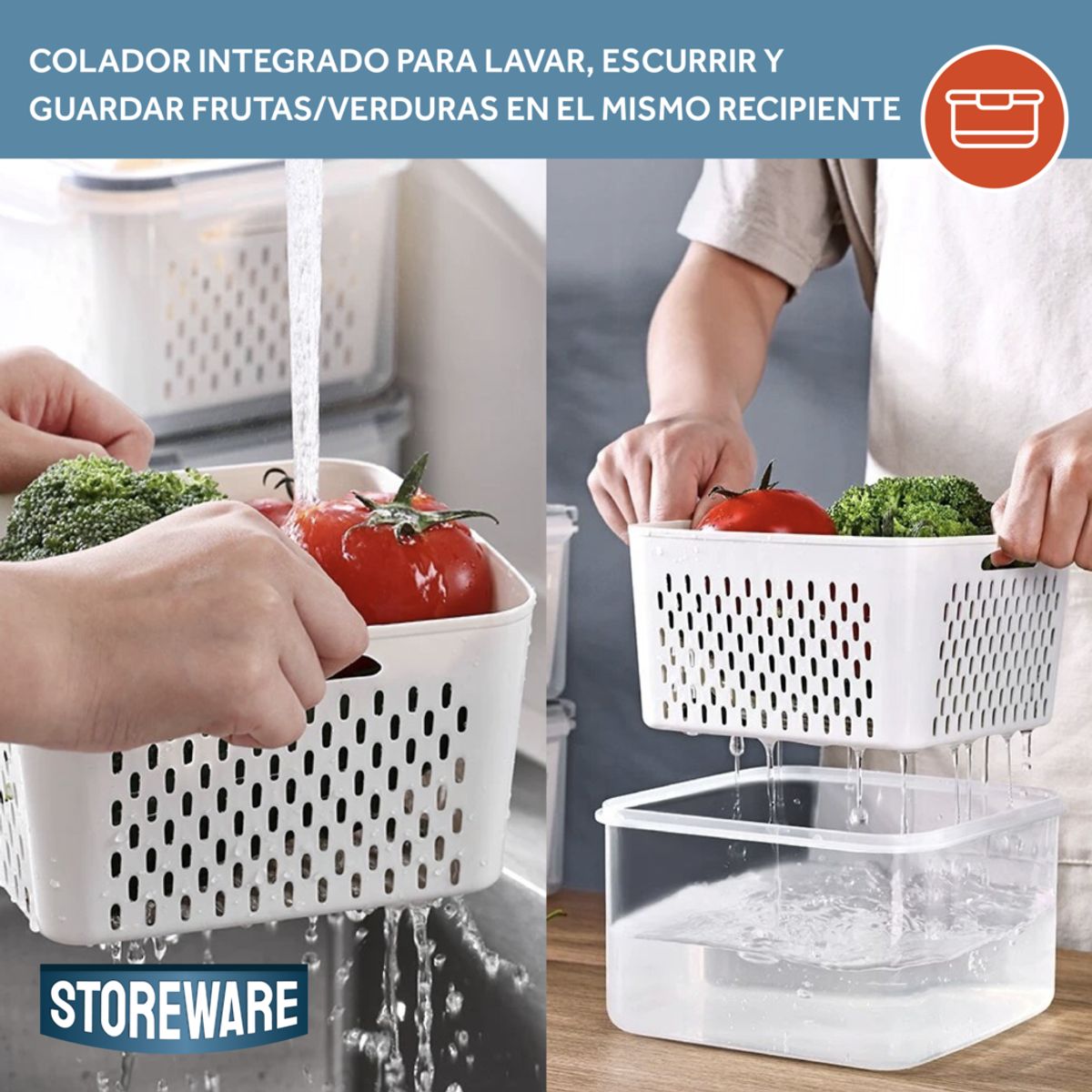 STOREWARE - Set 4 Contenedores de Almacenamiento con Colador Storeware Kiosclub