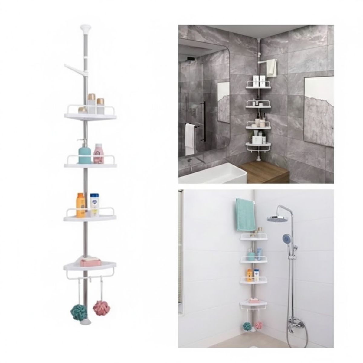 GENERICO - Esquinero Organizador Para Baño Ducha Plegable Altura Ajustable