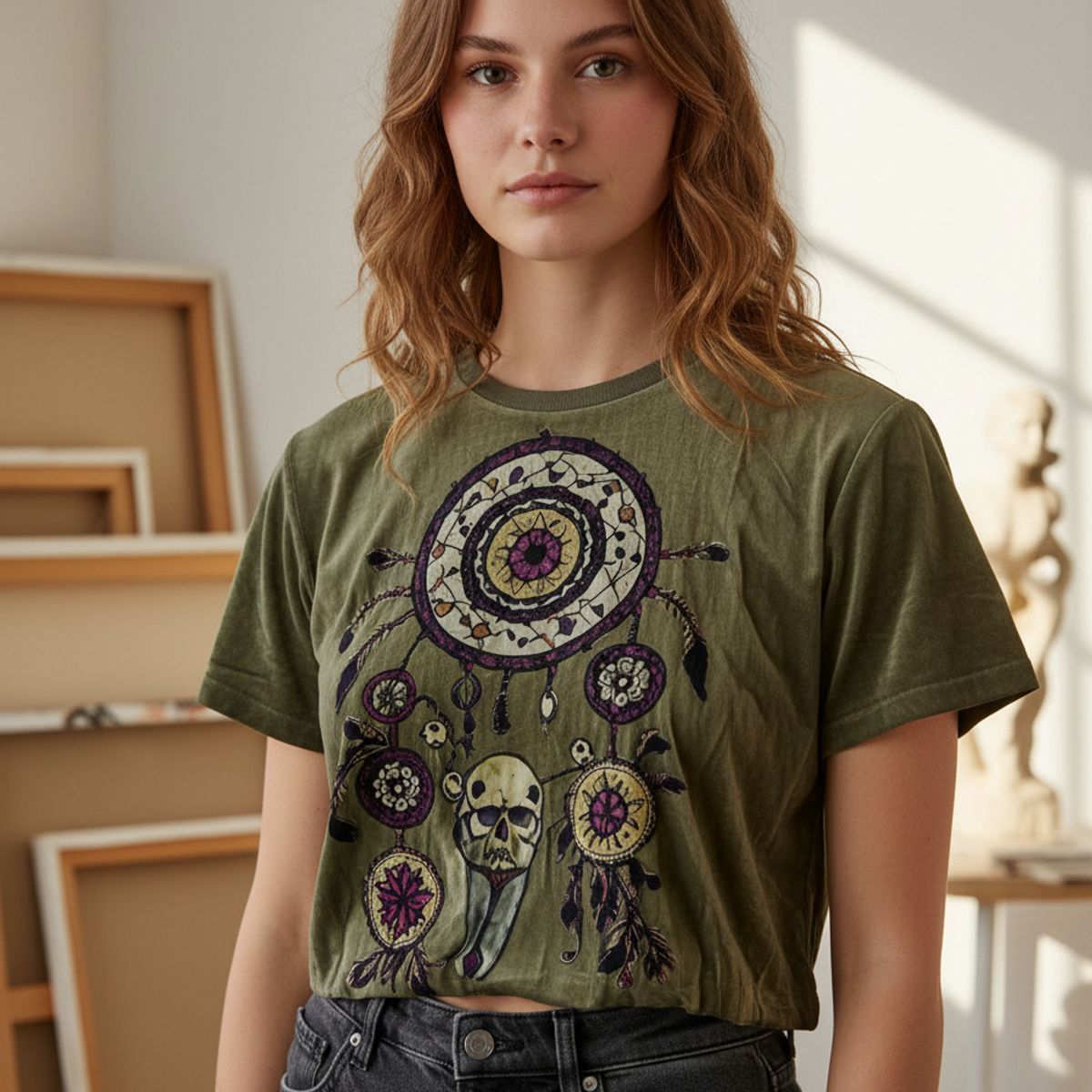 NO TIME - Crop-Top Algodón Atrapasueños Skull (M)