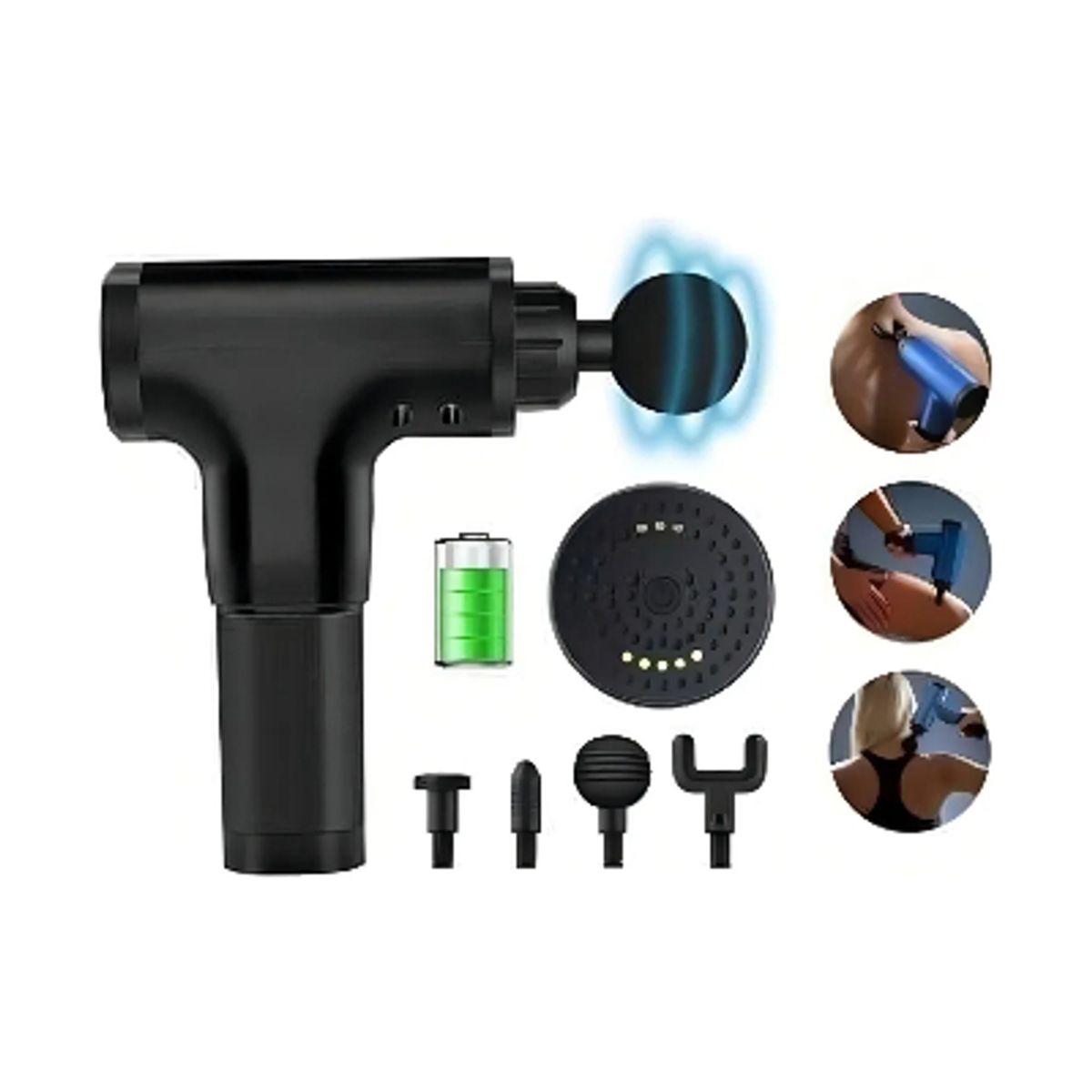 GENERICO - Pistola Masajeador Muscular Facial Vibrador Recargable Color Negro