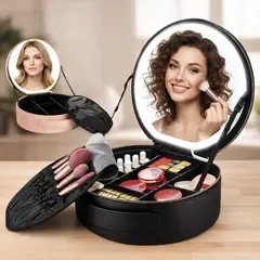 GENERICO - Estuche Organizador Cosmeticos Con Espejo Iluminacion Led N