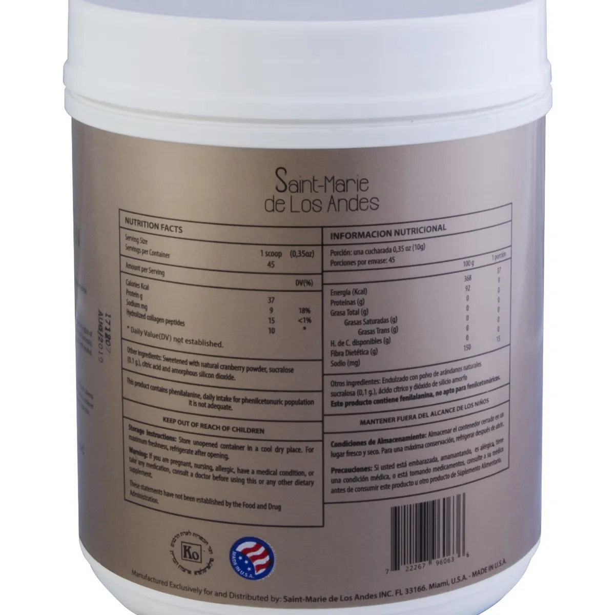 SAINT MARIE DE LOS ANDES - COLAGENO HIDROLIZADO BOVINO KOSHER SOFT