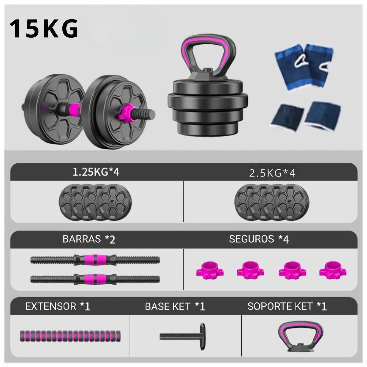YEP S - Set Mancuernas Barra Ajustables 15 Kg 3 En 1