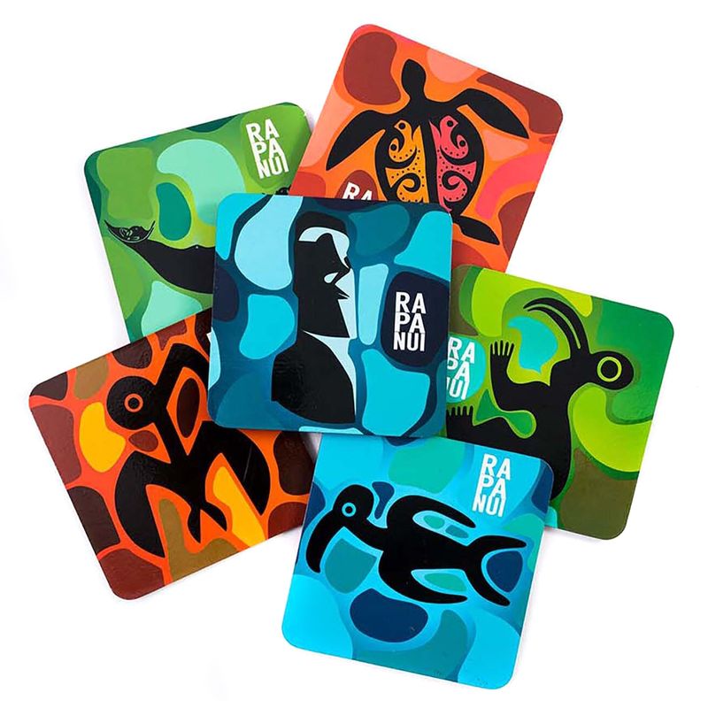 MUNDICARD - Set 6 Posavasos De Corcho Diseño Rapa Nui