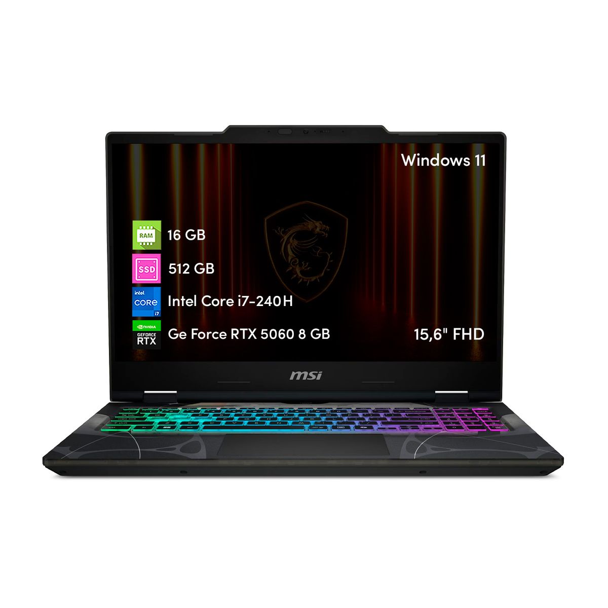 MSI - Notebook Gamer MSI Cyborg 15 Ultra Core 7 240H 16GB 512GB SSD RTX 5060 8GB 15.6"FHD 144Hz W11