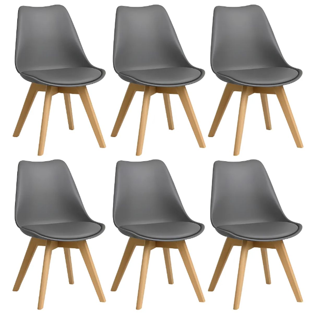GENERICO - Pack 6 Sillas Tulip Eames Acolchadas Sillas Gris
