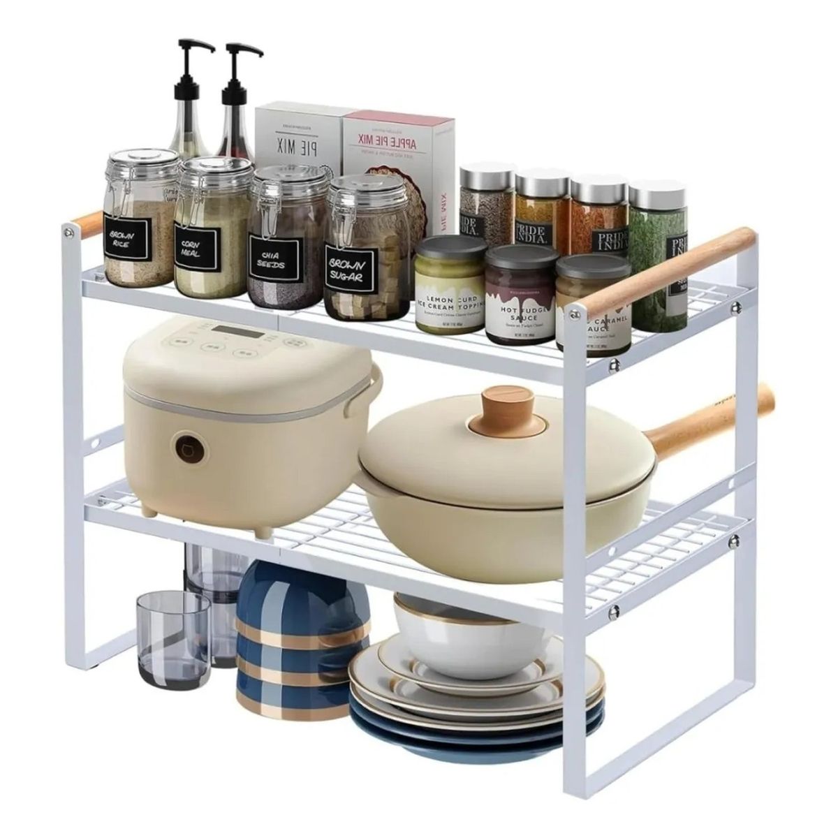 GENERICO - Estantería De Cocina Metálica con 2 Niveles Blanco 34x21x38 cm