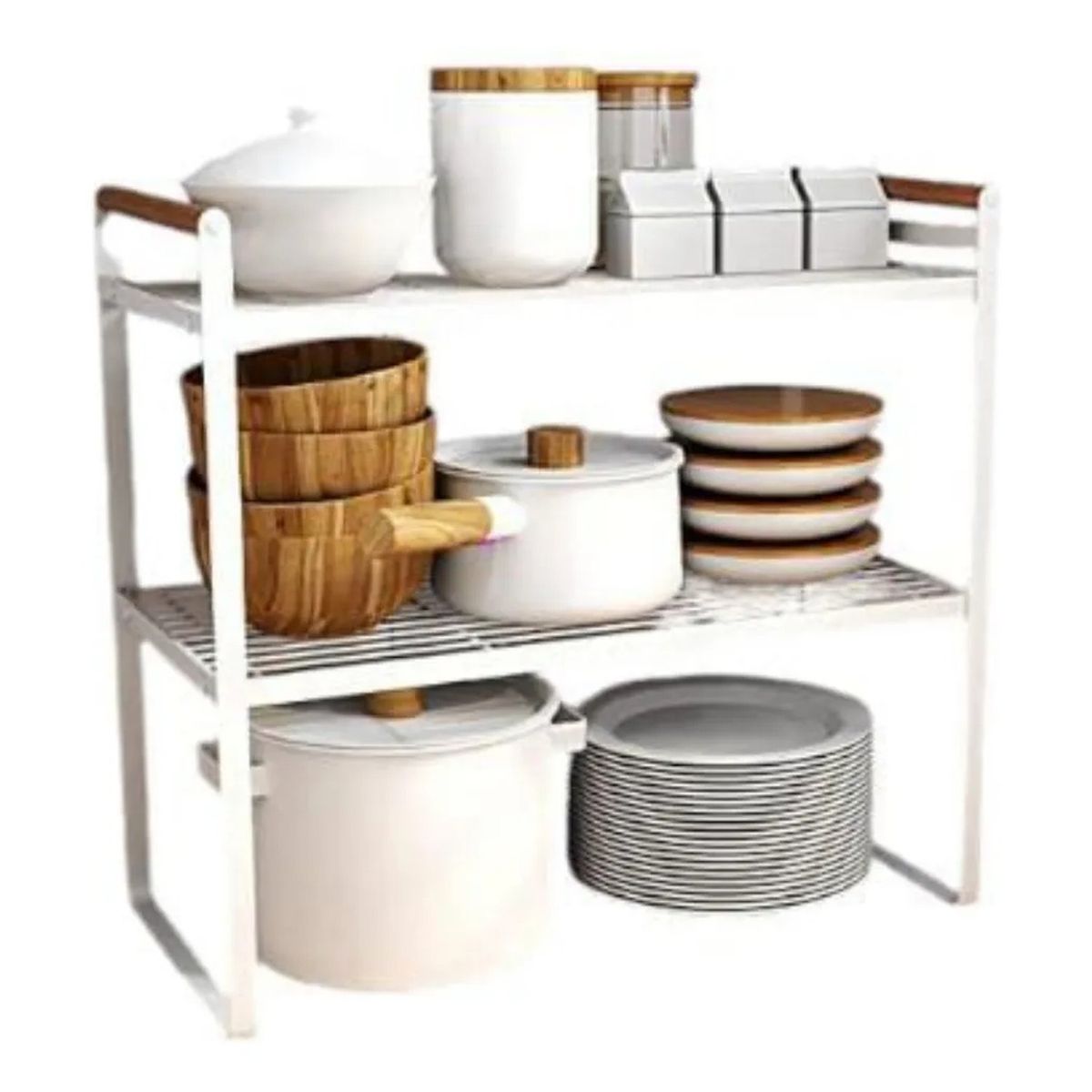 GENERICO - Estantería De Cocina Metálica con 2 Niveles Blanco 34x21x38 cm