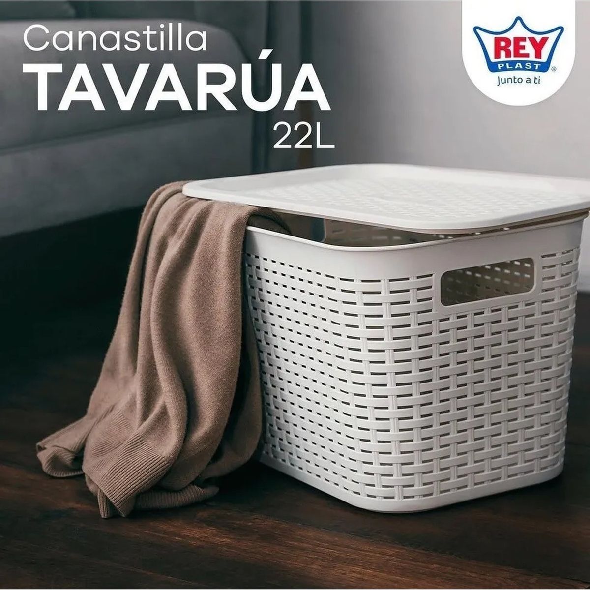 GENERICO - Canastilla Plástica 22L Rectangular Con Tapa Blanca