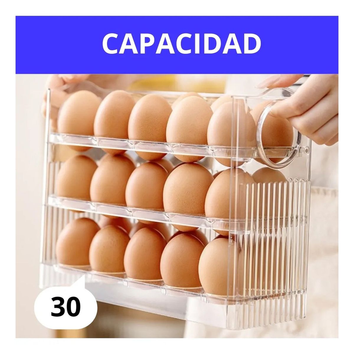GENERICO - Contenedor De Huevos Transparente 30 Unidades Apilable 26x20x10 Cm