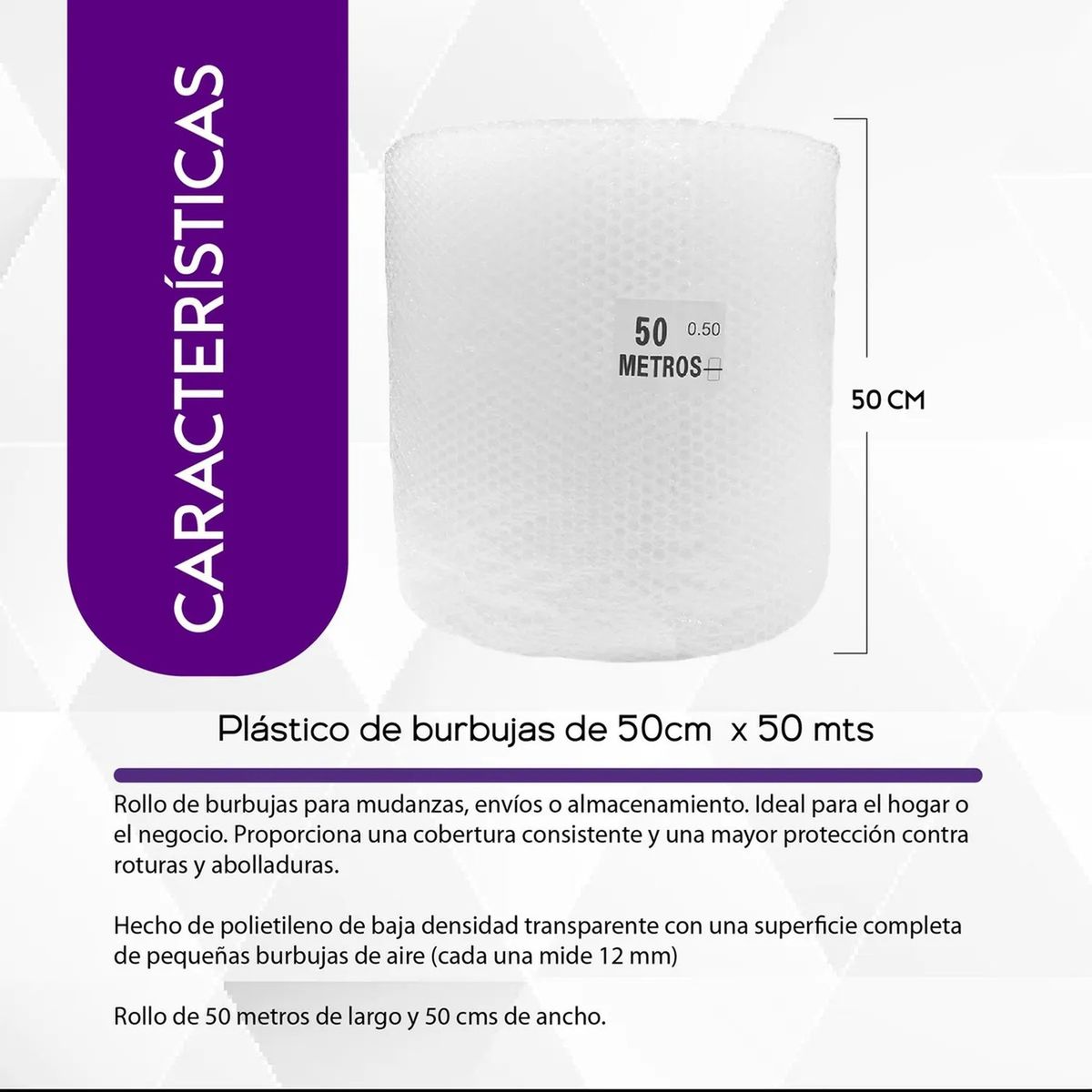 GENERICO - Rollo de Plástico Burbuja 50cm x 50m para Embalaje