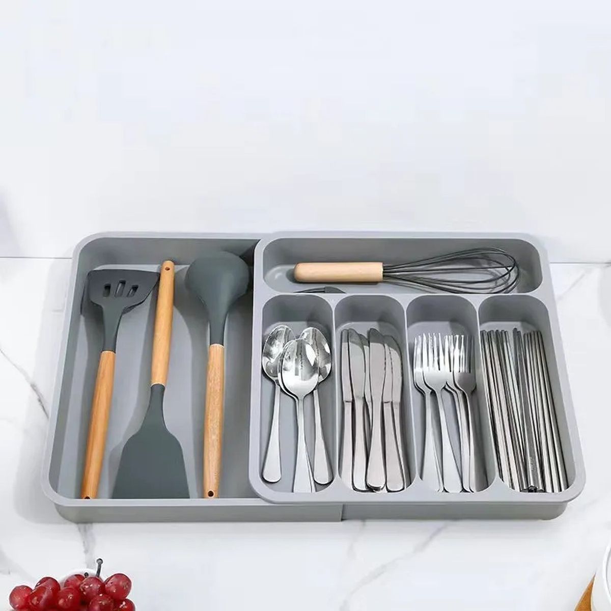 GENERICO - Organizador De Utensilios De Cocina Expandible Plástico Gris